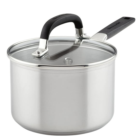 Cacerola KitchenAid de acero inoxidable de 2 litros con tapa y marcas de medición