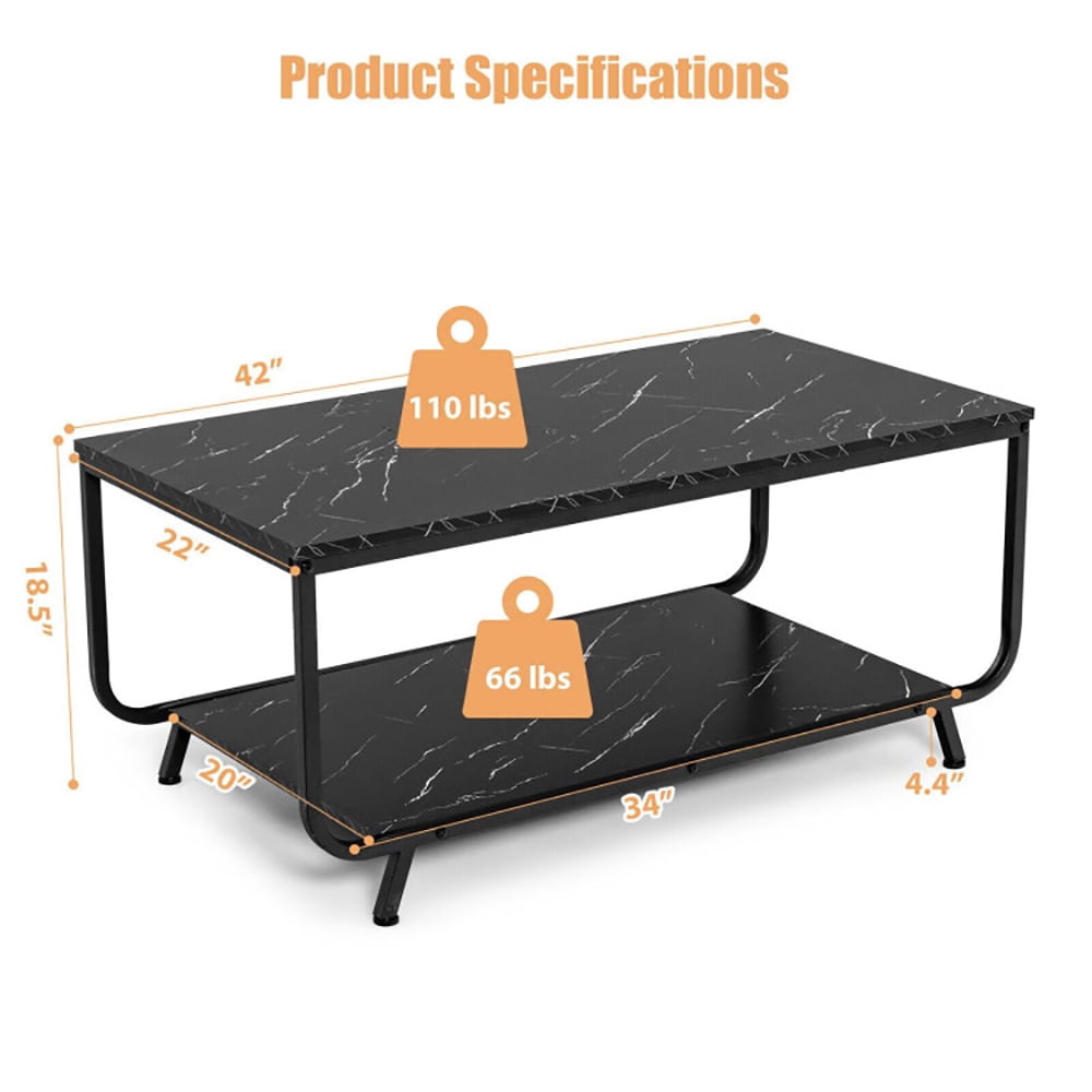 Finihen Coffee Table, 2-Tier Modern Marble Coffee Table with Storage Shelf, for Living Room, Reception Room, Black Finihen Coffee Table, 2-Tier Modern Marble Coffee Table with Storage Shelf, for Living Room, Reception Room, Black