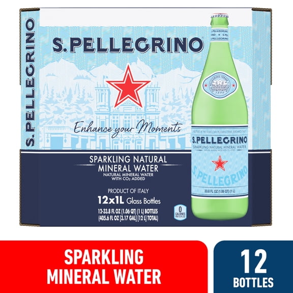 S.Pellegrino Sparkling Natural Mineral Water, 405.6 fl oz, 12 Pack Glass Bottles