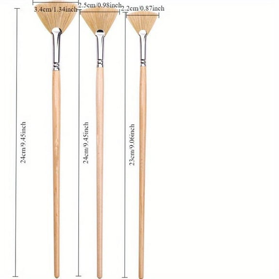 3 Pieces Fan Brush for Painting, Artist Fan Paint Brush Set with Hog Bristle Long Handle Painting Brush