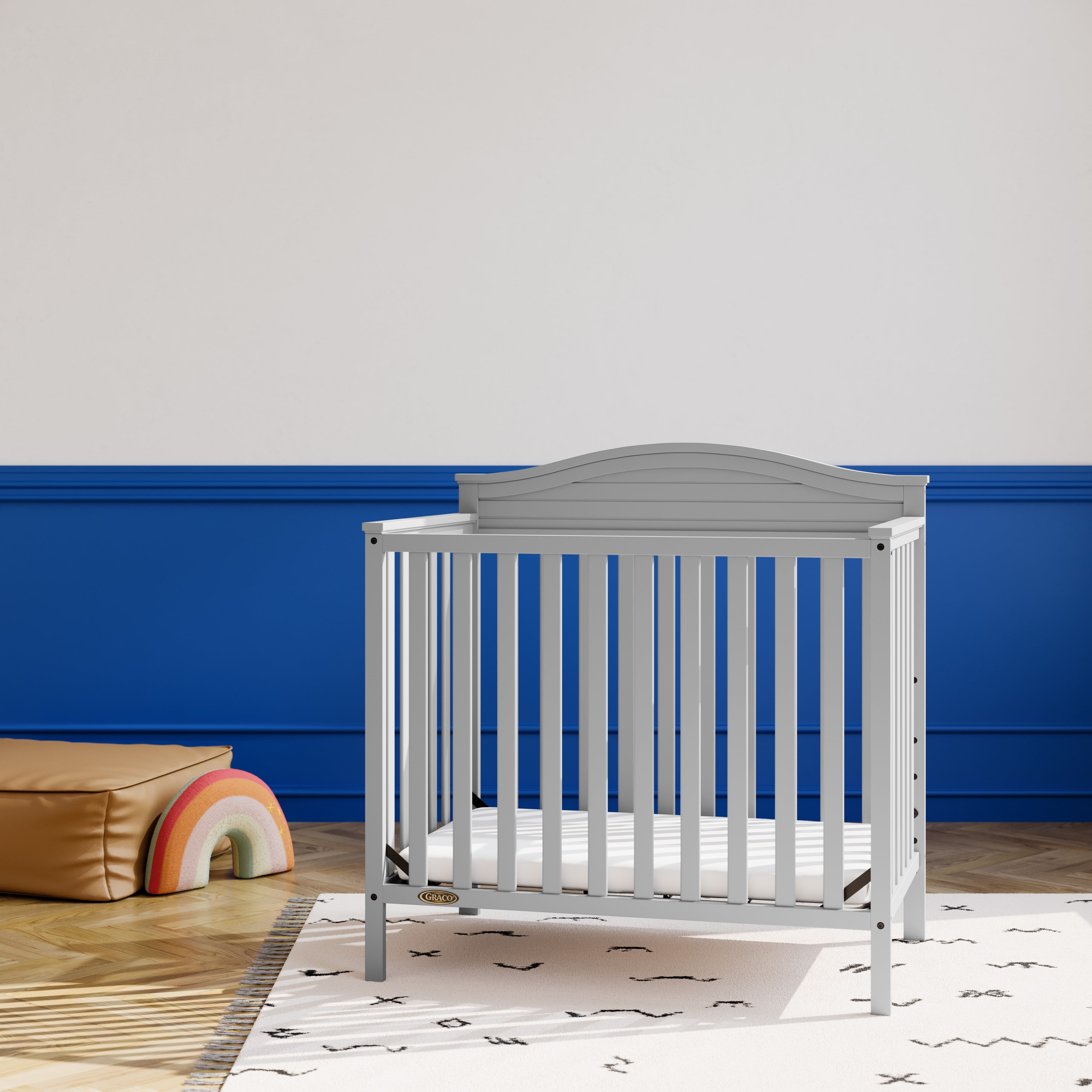 Graco Stella 4-in-1 Convertible Baby Mini Crib with Mattress, Pebble Gray