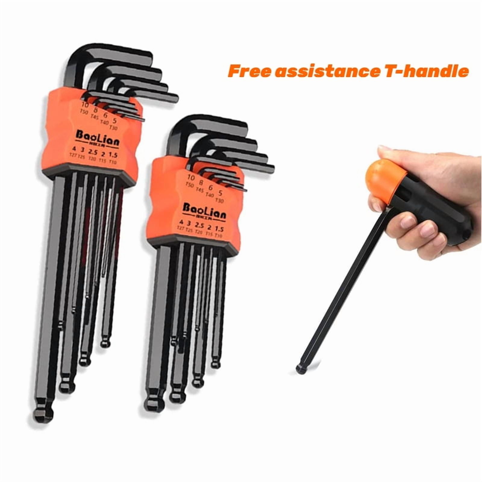 9Pcs Hex Wrench Set Allen Wrench Tool Square Wrench Torx Inner Hexagonal Long Ball End L Key 1.5 - 10mm With T-handle