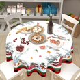 thumbnail image 4 of Merry Christmas Tablecloth Round 60 Inch Snowman Winter Table Cloth Washable Black Red Buffalo Plaid Snowflake Christmas Table Cover for Kitchen Dinner Room Holiday Party Indoor Outdoor Home Decor, 4 of 6