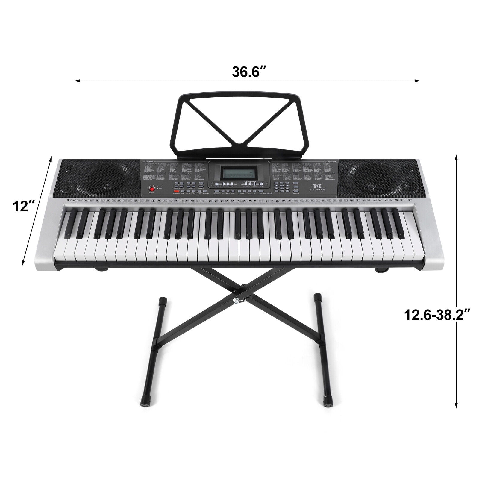 MUSTAR Full Size 61 Key Electric Piano Keyboard w/Stand,LCD Screen,Headphones,Microphone(Gray)