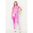 thumbnail image 2 of Tie Dye 2 Piece Leggings and Short Sleeve Crop Top Set Violet Purple S/M, 2 of 2