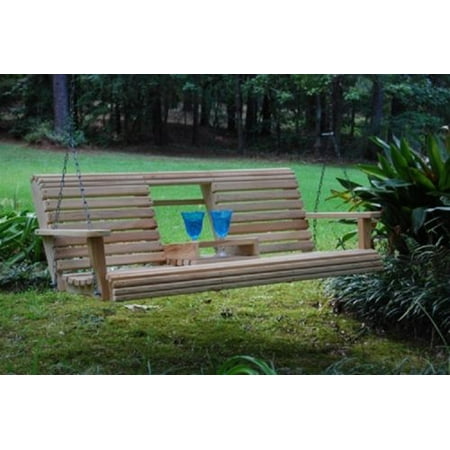 Canopy Swing With Cup Holders All Weather Furniture Outdoor Patio Garden Lawn Exterior Cypress Lumber Roll Back 5 Ft Flip Cup Holder Porch Swing ()