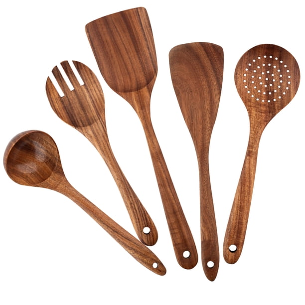Juego de utensilios de cocina de teca natural - Cuchara de cocina de agarre cómodo,cuchara de madera para cocinar - Juego de utensilios de madera para cocinar