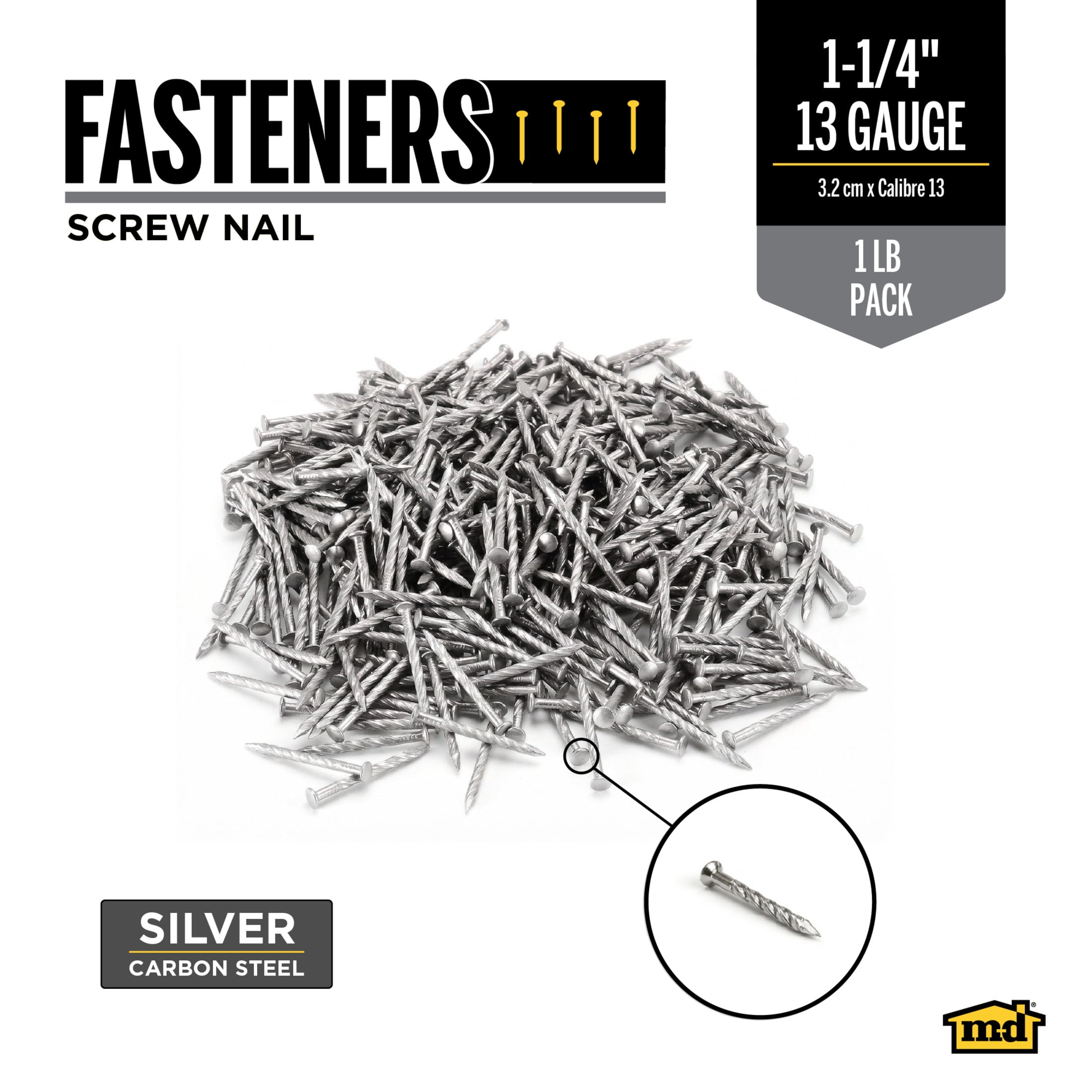 M-D Building Products 95621 1-1/4 In. Silver Floor Metal Screw Nails (1Lb) (3 Packs)