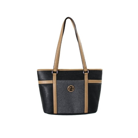 Giani Bernini Black Grey Saffiano Felt Tulip Tote Giani Bernini Black Grey Saffiano Felt Tulip Tote Bag Os