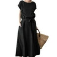 thumbnail image 2 of ZenCart Women's Boho Cotton Linen Maxi Dress Summer Short Sleeve Round Neck Long Dress with Belt And Pockets Casual Beach Sundress, 2 of 8