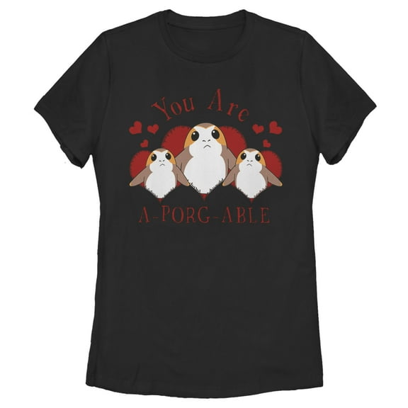 Women's Star Wars Valentine's Day You Are A-Porg-Able Graphic Tee Black Medium