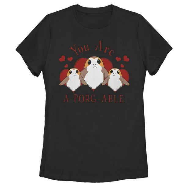 Women's Star Wars Valentine's Day You Are A-Porg-Able  Graphic Tee Black Medium
