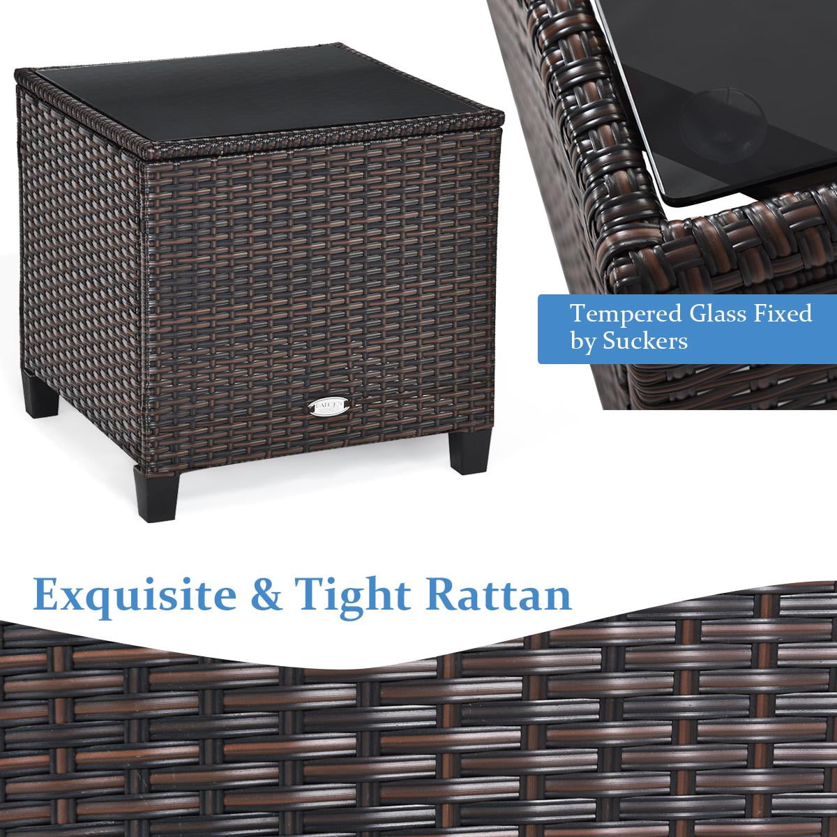 Giantex 3 Pieces Patio Furniture Set, PE Rattan Wicker 3 Pcs Outdoor Sofa Set w/Washable Cushion and Tempered Glass Tabletop, Conversation Furniture for Garden Poolside Balcony (Turquosize)