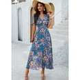 thumbnail image 5 of YNIQUE Women's Casual Dress Deep V-Neck Short Sleeve Chiffon Elegant Long Dresses, 5 of 7