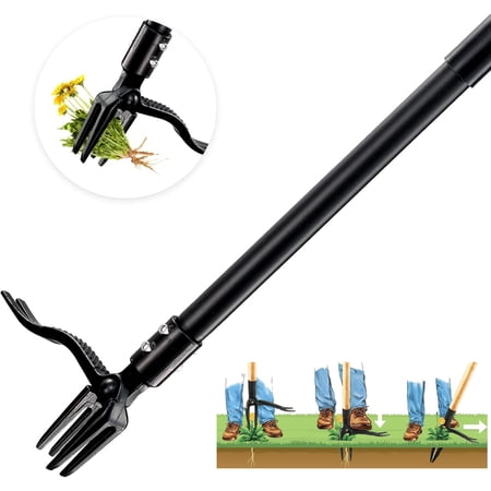 PGTC Original Stand Up Weed Puller Tool with Long Handle - Made with Cast Iron & 4-Claw Steel Head Design - Easily Remove Weeds Without Bending, Pulling, or Kneeling