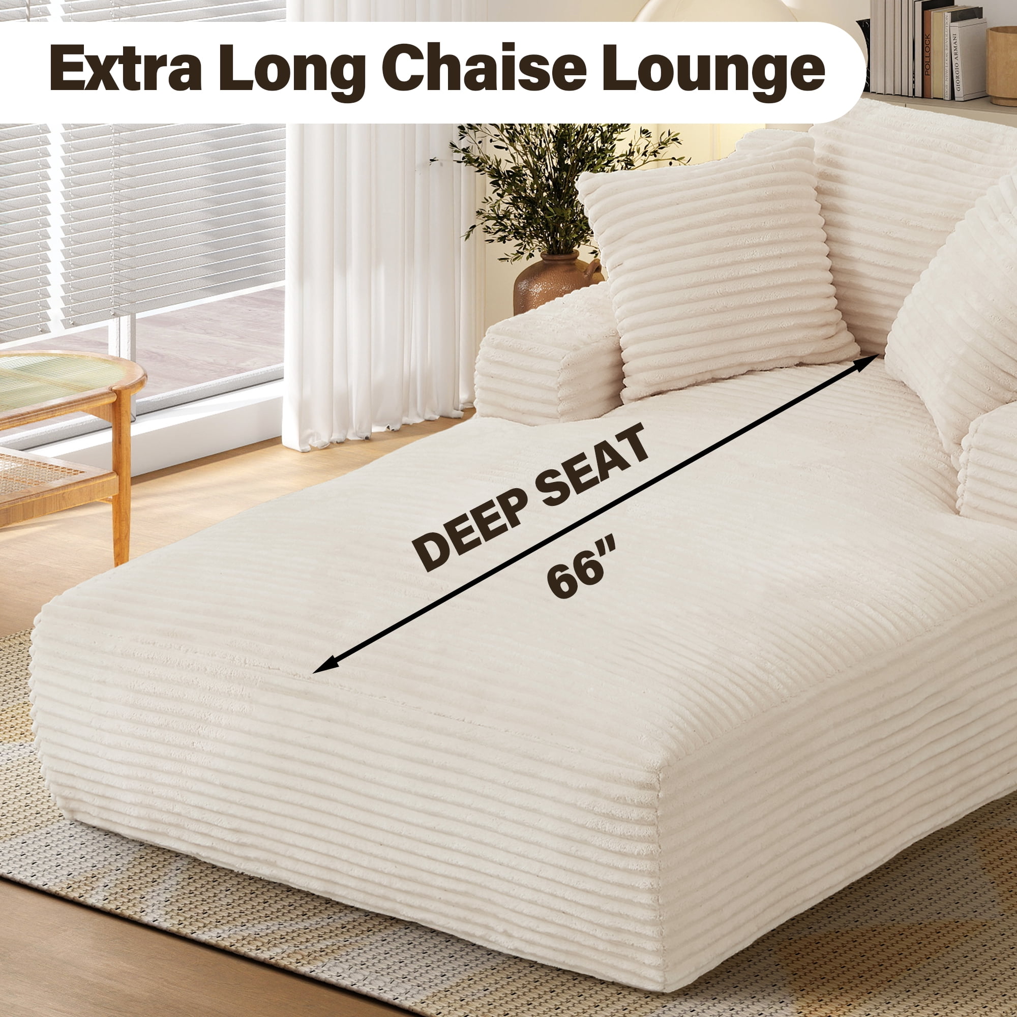 Aukfa 78.7" Extra Long Chaise Lounge Sofa, Oversized Upholstered Couch with 3 Pillows for Indoor Living Room/Bedroom,Beige
