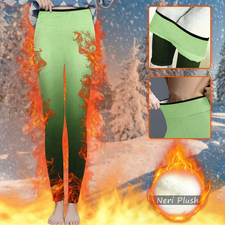 CAICJ98 Workout Leggings Lined Leggings Women Water Resistant Warm Running  Pants Thermal Insulated Hiking Leggings with Pockets Green,M 