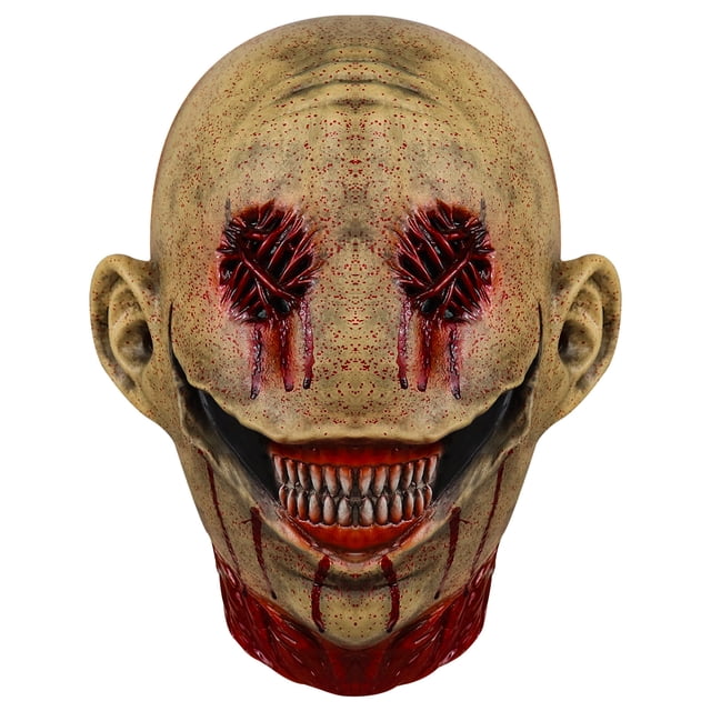 Máscara de resina con forma de payaso sangriento, sonrisa de terror, ojos cosidos