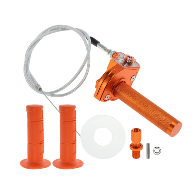 Empuñadura del Acelerador de 22mm Unique Bargains con 1 Cable de Acelerador Blanco de 120cm, 1 Par de Mangos Naranjas, Accesorios de Tornillo, Aleación de Aluminio y Goma para Motocicleta