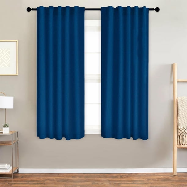 Lino Cortinas Blackout 100% Opacas, Bolsillo para Barra/Pestaña Trasera, para Recámara y Ventana de Sala, 2 Paneles (Azul, 106.6 x 160 cm)