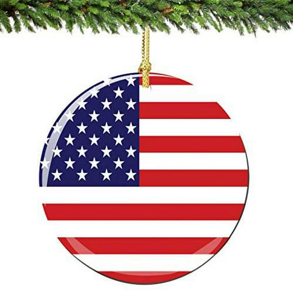 City-Souvenirs USA Flag Christmas Ornament Porcelain, Double Sided 2.75 Inch USA Ornaments