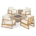thumbnail image 2 of Marlee Outdoor 4 Seater Chat Set with Fire Pit, Teak Finish, Beige, and Dark Gray, 2 of 12