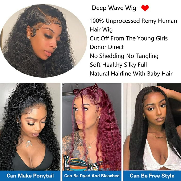VONAR 14 Inch Deep Wave Lace Front Wigs Human Hair 13x4 HD Lace Frontal  Wigs 180% Density Glueless Pre Plucked with Baby Hair Deep Wave Wig for  Women
