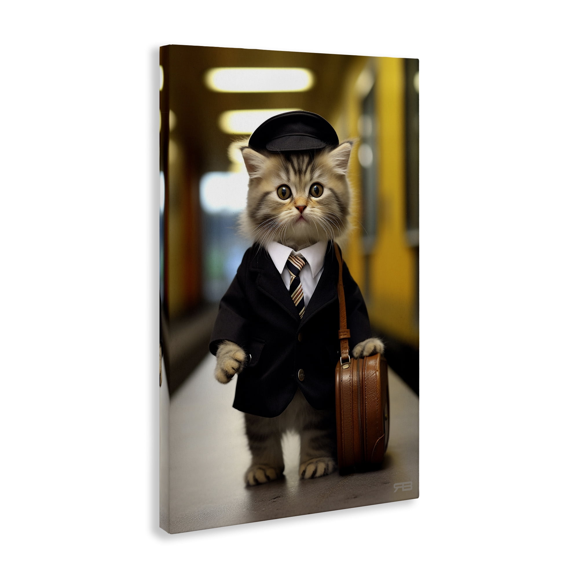 Stupell Industries Traveler Kitten & Briefcase Novelty Painting Gallery Wrapped Canvas Art Print Wall Art, 30 x 45