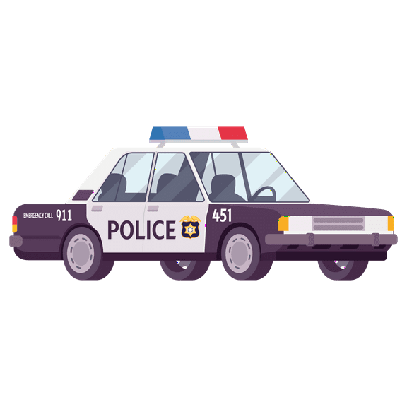 Police Car Artwork Vinyl Wall Decal - 911 Emergency Vehicle Art Drawing Wall Decoration 30" x 20"
