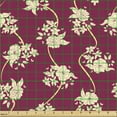 thumbnail image 2 of Ambesonne Garden Fabric by the Yard Upholstery, Ribbons with Flowers Plot, 2 Yards, Raspberry Pale Yellow, 2 of 5