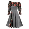 thumbnail image 2 of AYA Women's Winter And Autumn Long Sleeved Off Shoulder Solid Color Printed Patchwork Button Dress Prom Dress, 2 of 2