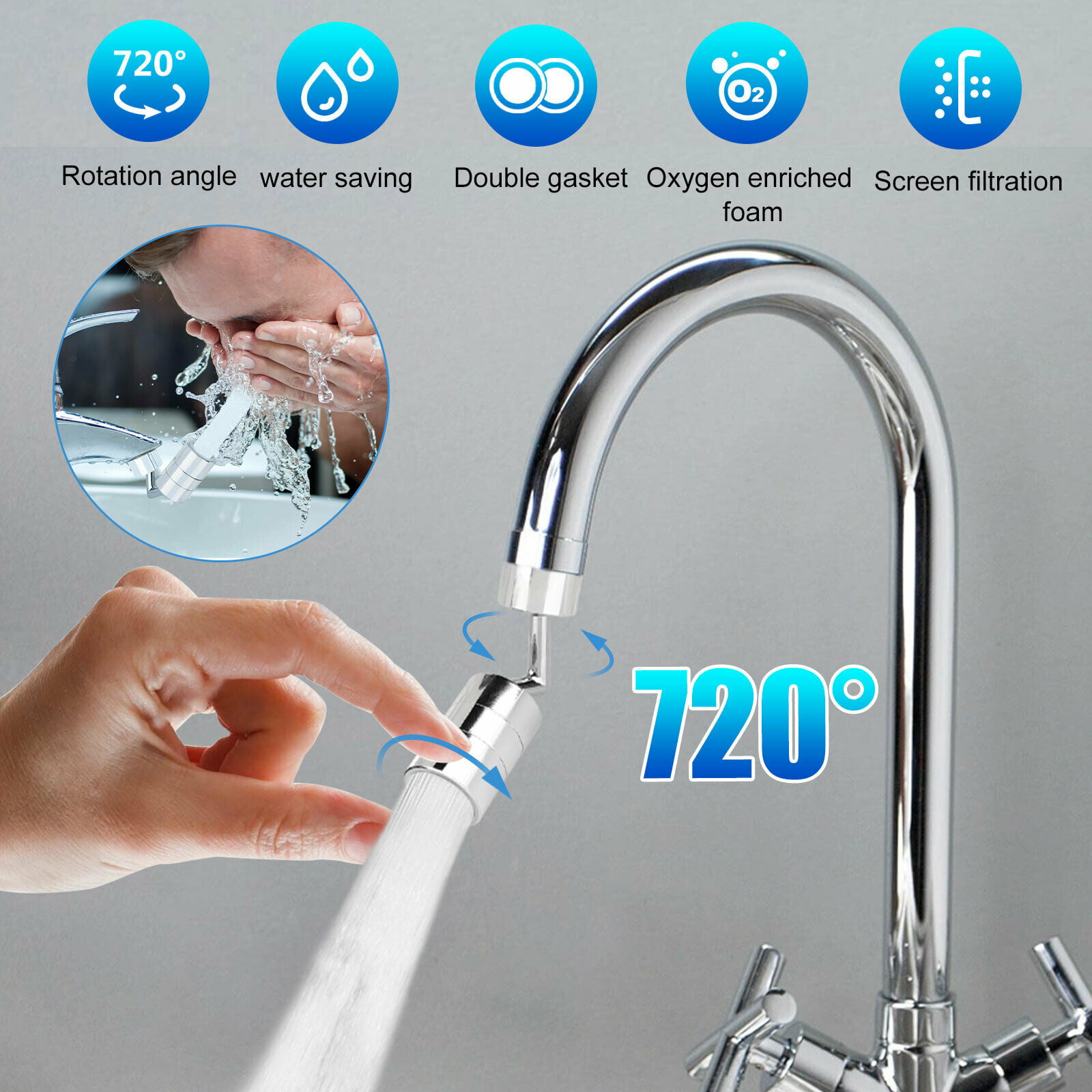 720° Degree Rotating Faucet Movable Kitchen Water Tap Head Saving Nozzle Sprayer