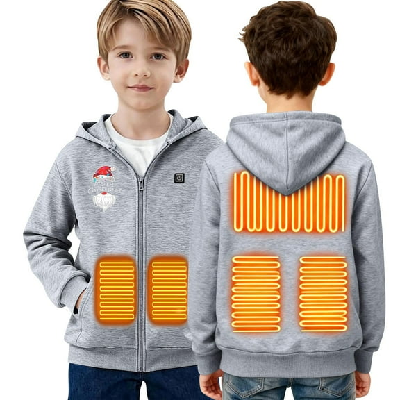 ATOGUTA Kids Heated Hoodie Zip Up Electric Heating Sweatshirt Fleece Lined Winter Thermal Heated Jackets with No Battery Size 4T-13 Gray