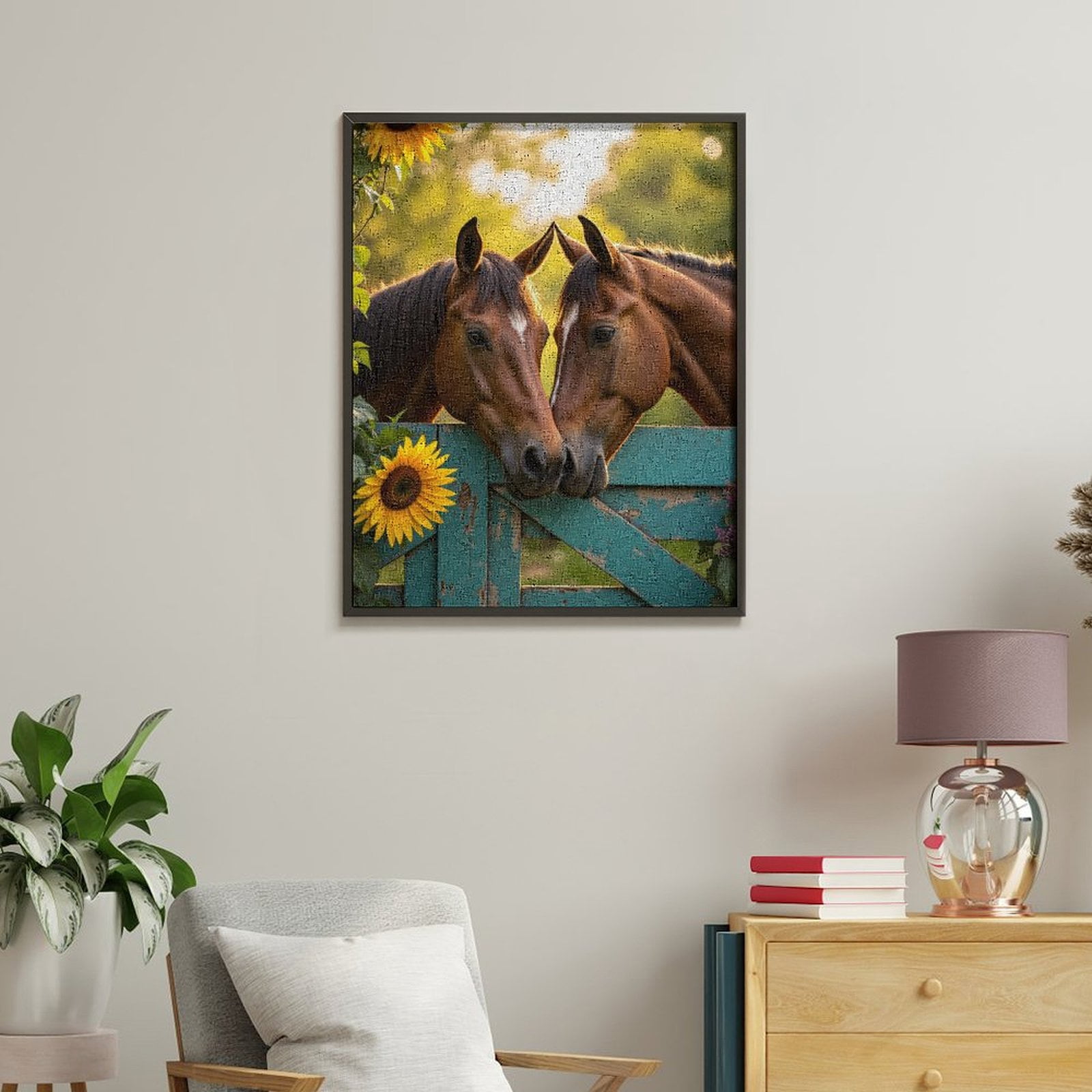 Paint by Numbers Kit for Adults, Horses By Rustic Gate Sunflowers Paint by Numbers, Easy Paint by Numbers Kit for Adults Beginner, DIY Adult Paint by Number Kits on Canvas, Home Decor