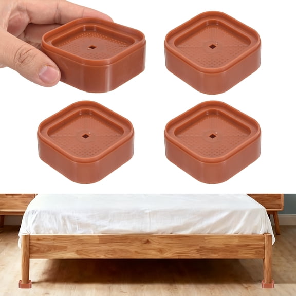 4Pcs Furniture Risers, Adjustable Bed Risers, Square Stackable Table Leg Lift Blocks for Desk Couch Chair Table Cabinet Bed Frame, Brown