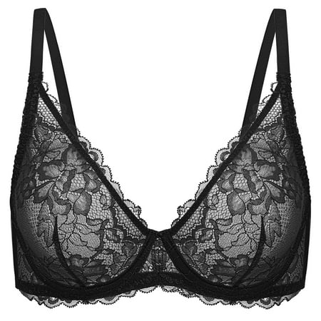 Deyllo Women s Push up Lace Bras Full Figue Non-Padded Underwired Support Plunge Bra Black 36A
