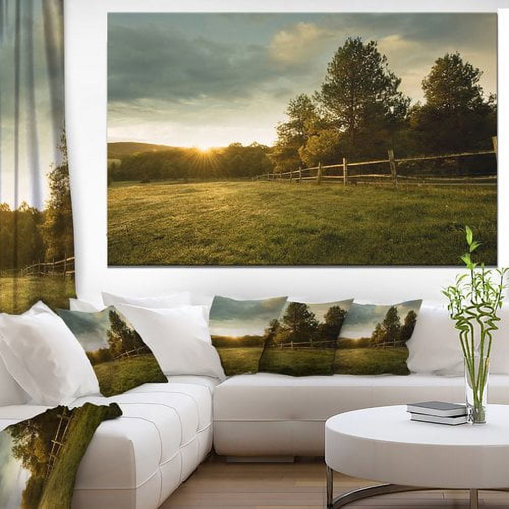 Designart 'Beautiful Sunrise in the farm ' Landscape Canvas Art Print