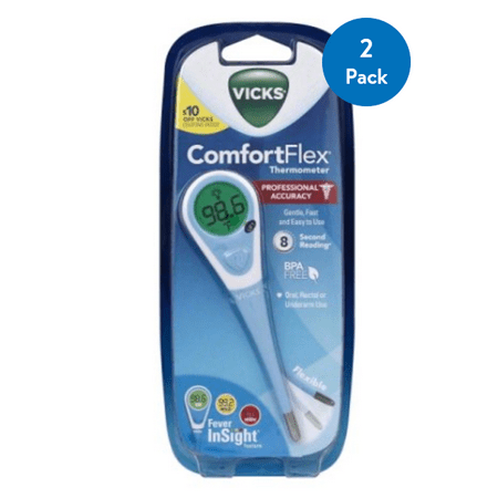 (2 Pack) Vicks ComfortFlex Thermometer with Fever InSight, (Best Fever Thermometer For Adults)