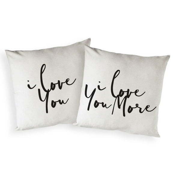 The Cotton & Canvas Co. I Love You and I Love You More Home Decor Pillow Cover, Pillowcase, Cushion Cover and Decorative Throw Pillow, 2-Pack