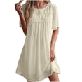 thumbnail image 2 of Zorckvet Loose Dresses for Women Summer Knee Length Solid Color Fashion Short Sleeve Womens Dress Round Neck, 2 of 8