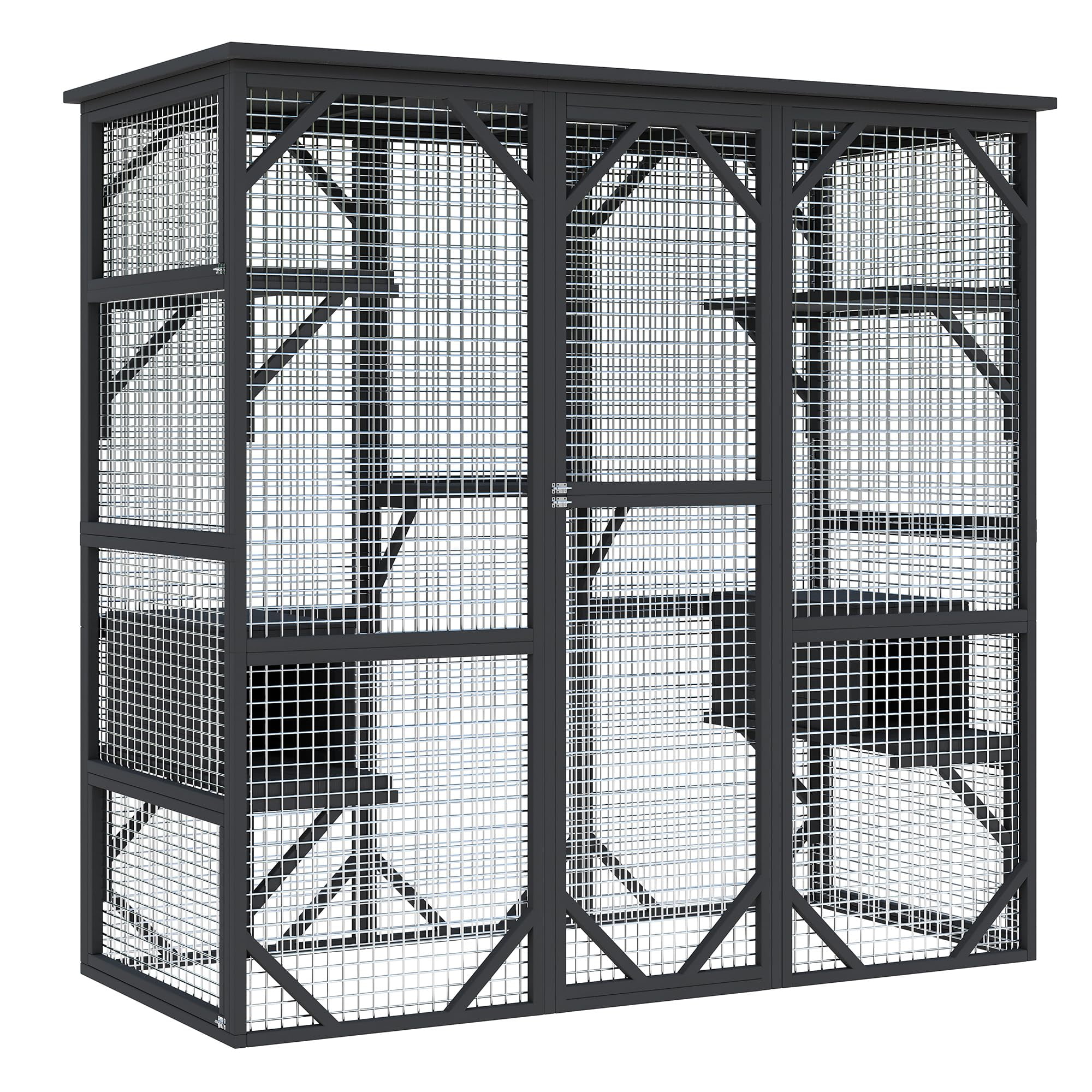 Gaderth Large Wooden Catio Outdoor Cat Enclosure with Window Access, Wooden Cats Enclosures, Spacious Outdoor Cat House for Patio & Backyard, Indoor Cat Playpen