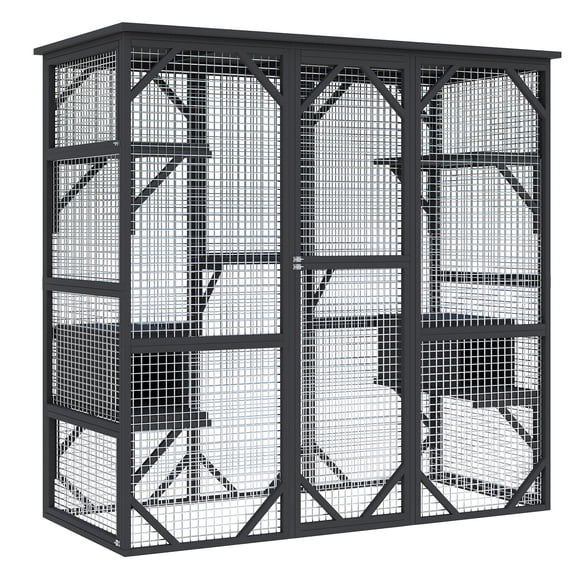 Enclos pour Chats Walmart - Très Grand Catio Extérieur avec Fenêtre d'Accès - Aire de Jeu Noire à Piéton pour Plusieurs Chats - Spacieux et Sécuritaire