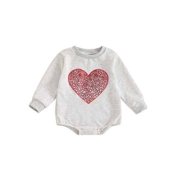 Gupgi Infant Girl Heart Romper Baby Long Sleeve Crew Neck Sequined Heart Bodysuit for Casual Daily