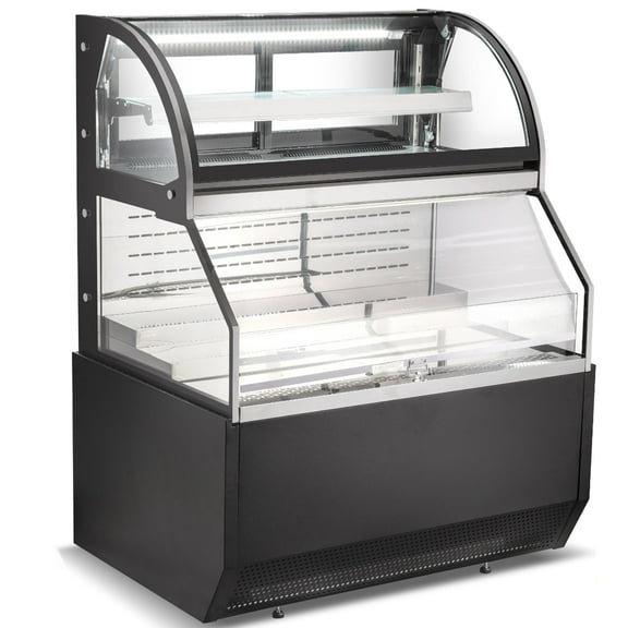 NSF 48 in. Commercial Refrigerated Curved Glass Door Bakery Display Case 16 Cu.Ft. Double Deck Deli Meat Show Case