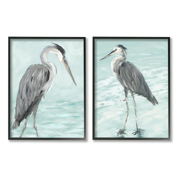 Stupell Indtries Heron Birds Standing Shallow Beach Water Coastal Waves,16 x 20,Design by Julie DeRice