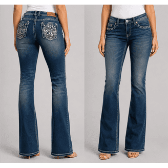 Jack David Premium Denim Jeans with Rhinestone Studs, Dark Wash