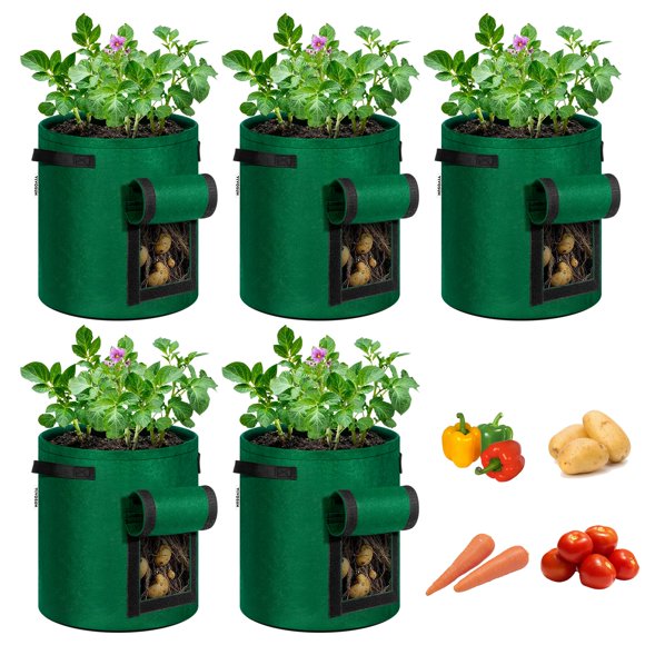 VIVOSUN 5-Pack 7 Gallon Potato Grow Bags with Handles, Non-Woven Fabric Bags for Carrots Tomato