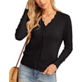 thumbnail image 3 of Women's Lightweight Button Down Cardigan Sweater, V Neck Scalloped Trim Slim Fit Long Sleeve Knit, 3 of 6