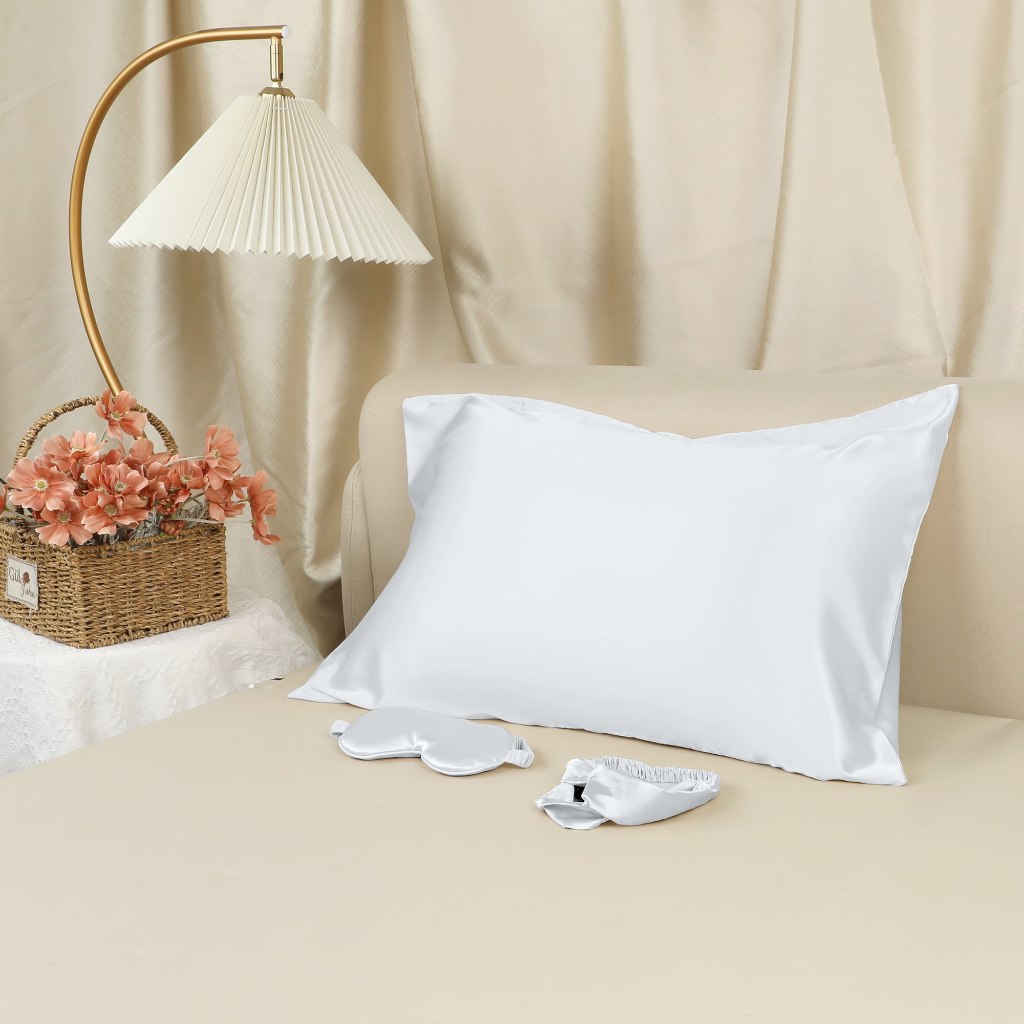 Unique Bargains Pillow Case with Envelope Pillowcases with Eye Mask, Hair Band White
