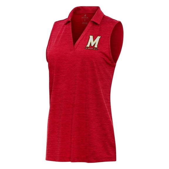 Women's Antigua Heather Red Maryland Terrapins Layout Sleeveless V-Neck Polo